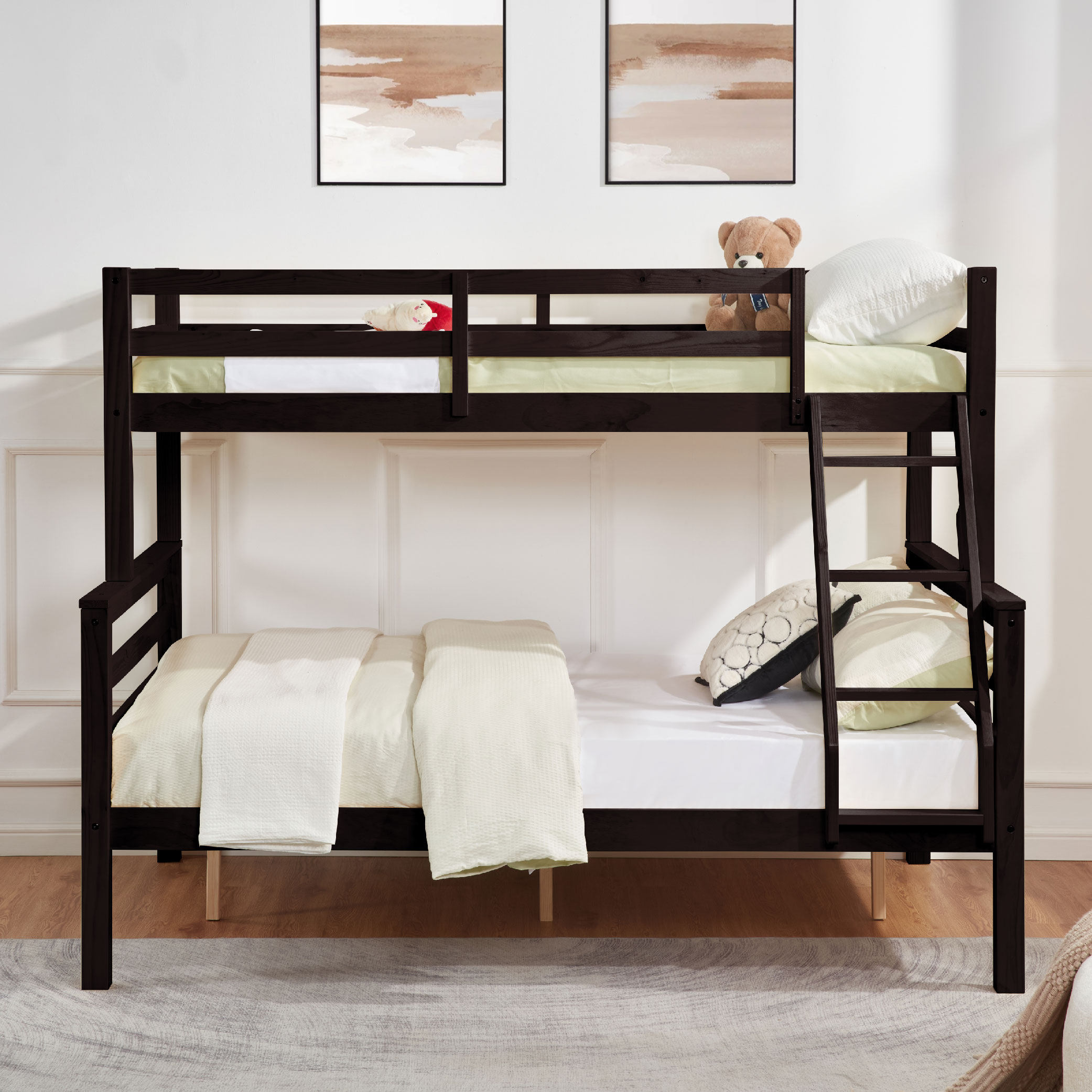 Twin over Full Bunk Bed with Thick Posts,Wooden Bunk Bed with High Guardrail and Ladder for Kids, Teens, Dorm Rooms, and Guest Rooms,No Box Spring Needed,Espresso Twin over Full Bunk Bed with Thick Posts,Wooden Bunk Bed with High Guardrail and Ladder for Kids, Teens, Dorm Rooms, and Guest Rooms,No Box Spring Needed,Espresso